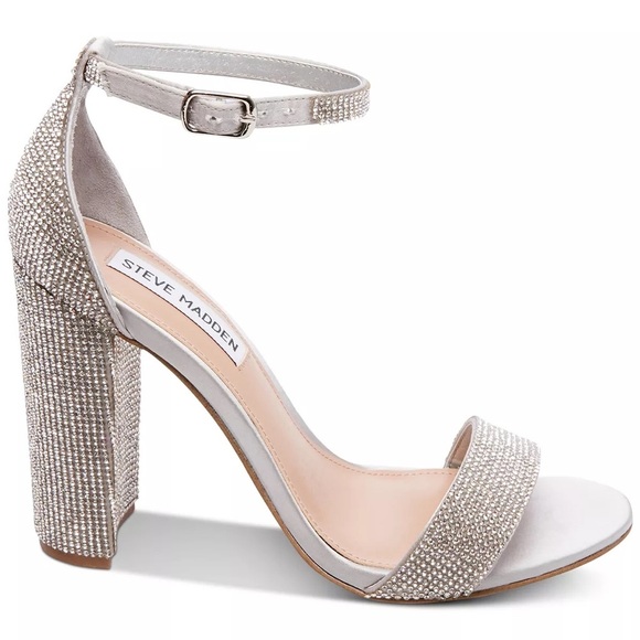 STEVE MADDEN Carrson Silver Ankle Strap Block Heels Formal Sparkly Crystals - Picture 8 of 14